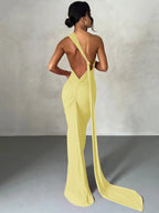 One Shoulder Backless Ruched Dress