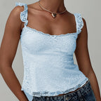 Fashion Women's Lace Floral Patchwork Cami Tops Sleeveless Open Back Low Cut