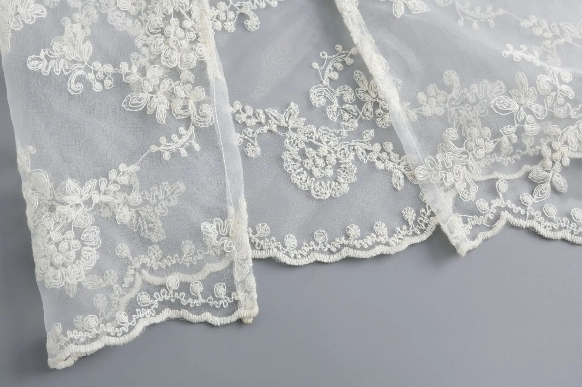 Floral Embroidered Lace Sheer Skirt Overlay