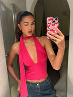 Spicy Flame Backless Vest With Deep V Neck For Versatile Style