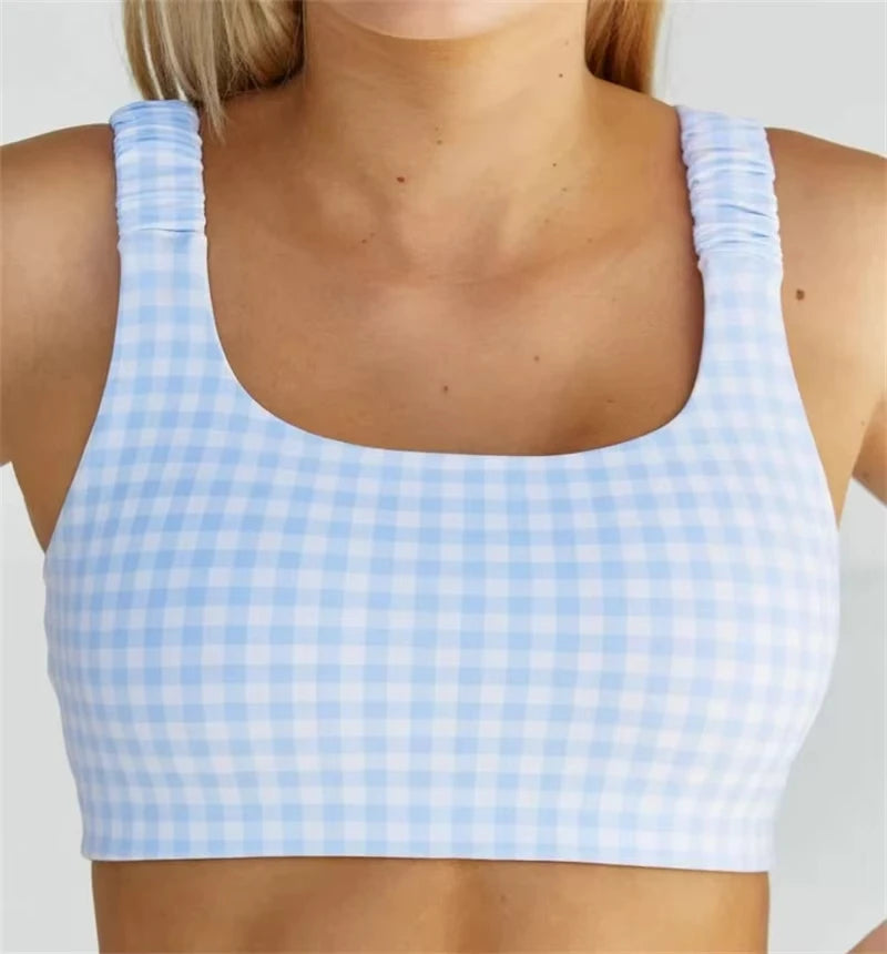 Yoga Grid Set Women's High-stretch Fitness Tank Top with High Waist and Quick-drying