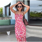 Retro Floral Lace Up Backless Maxi Dress