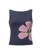 Floral Print Crop Tank Top For Women Fitted Boat Neck Sleeveless