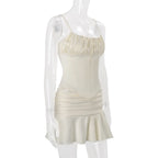 Two Piece Set Slim Top And Pleated Skirt With Ruffles