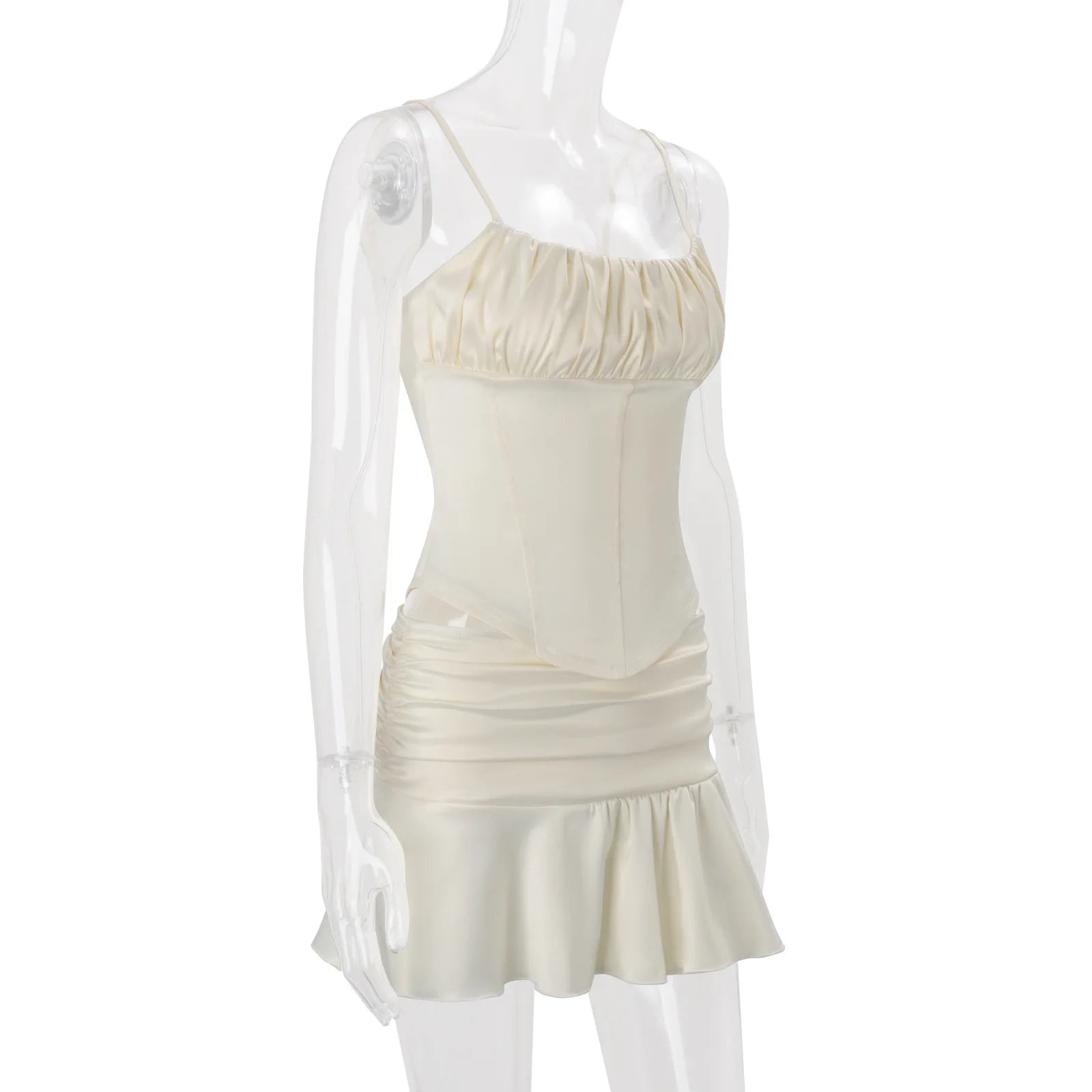 Two Piece Set Slim Top And Pleated Skirt With Ruffles