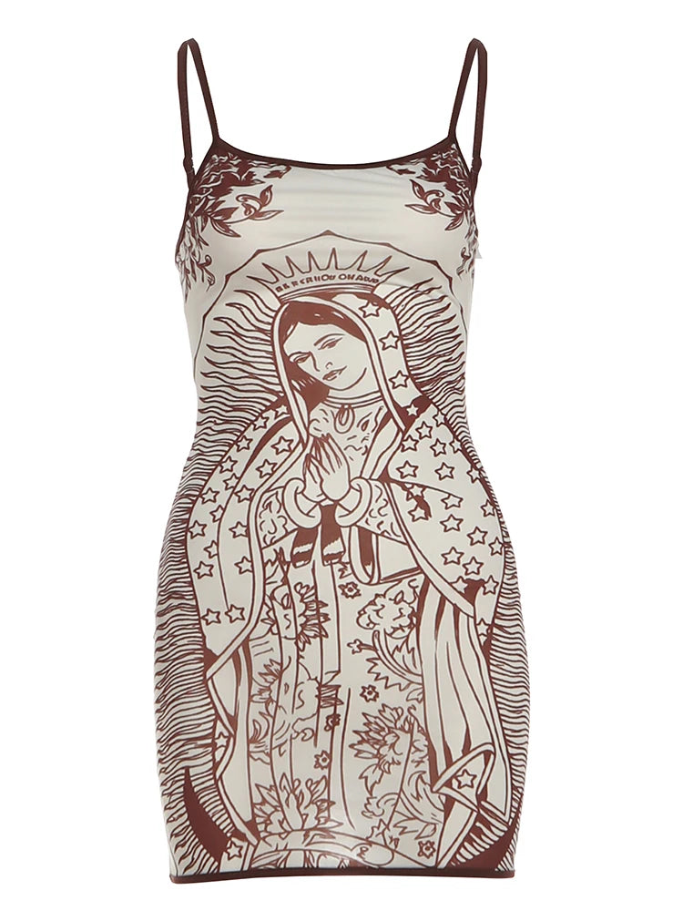 See Through Sling Dress Backless Mini For Women Flirty Cartoon Print