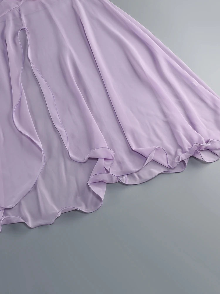 One Shoulder Floral Hollow Out Purple Maxi Dress