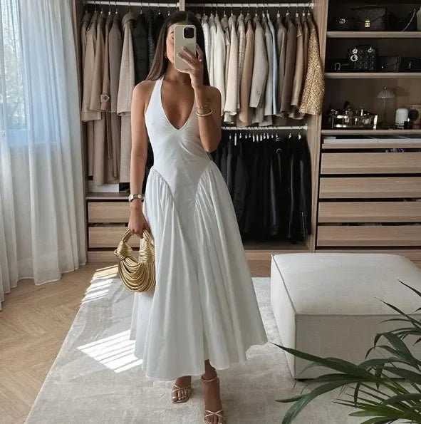 Women Ruffles Suspenders Dress Slim Solid Square Collar Sleeveless