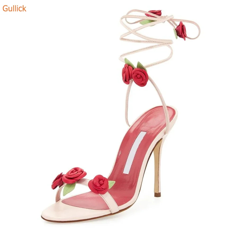 Floral Open Toe Slingback Sandals With Ankle Strap