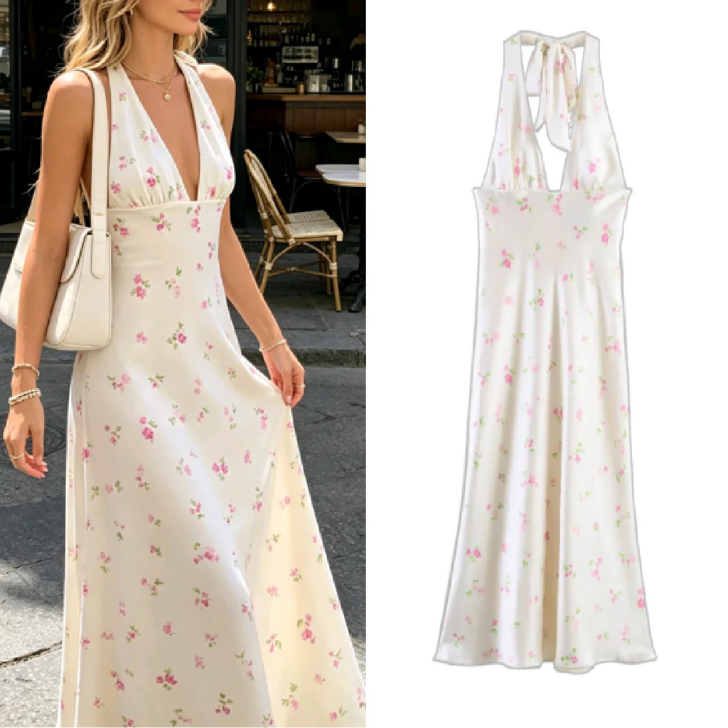 Airy Neck Collar Flowy A Line Dress With Printed Waist For Summer Elegance Light Dress