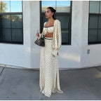Polka Dot Square Collar Crop Top And High Waist Maxi Skirt Set Outfit