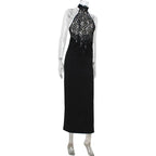 Elegant Lace Patchwork Sleeveless Dress For Women Chic Sheath Style With Hip Wrap