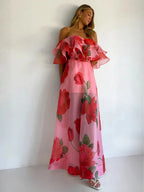 Sexy Print Asymmetrical Hem Long Skirt Set Fashionable Sleeveless Women's Polyester Fabric Casual Leisure Suit