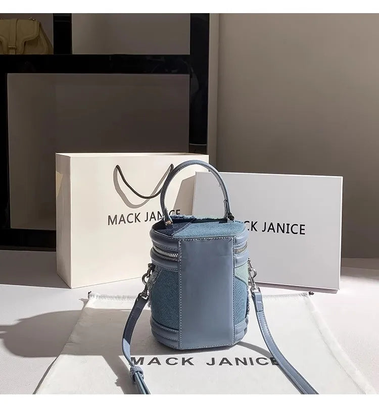 Denim Tassel Cylinder Bag For Women With Shoulder Messenger Style