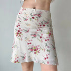 Floral Retro Mesh Mini Skirt With Fish Tail