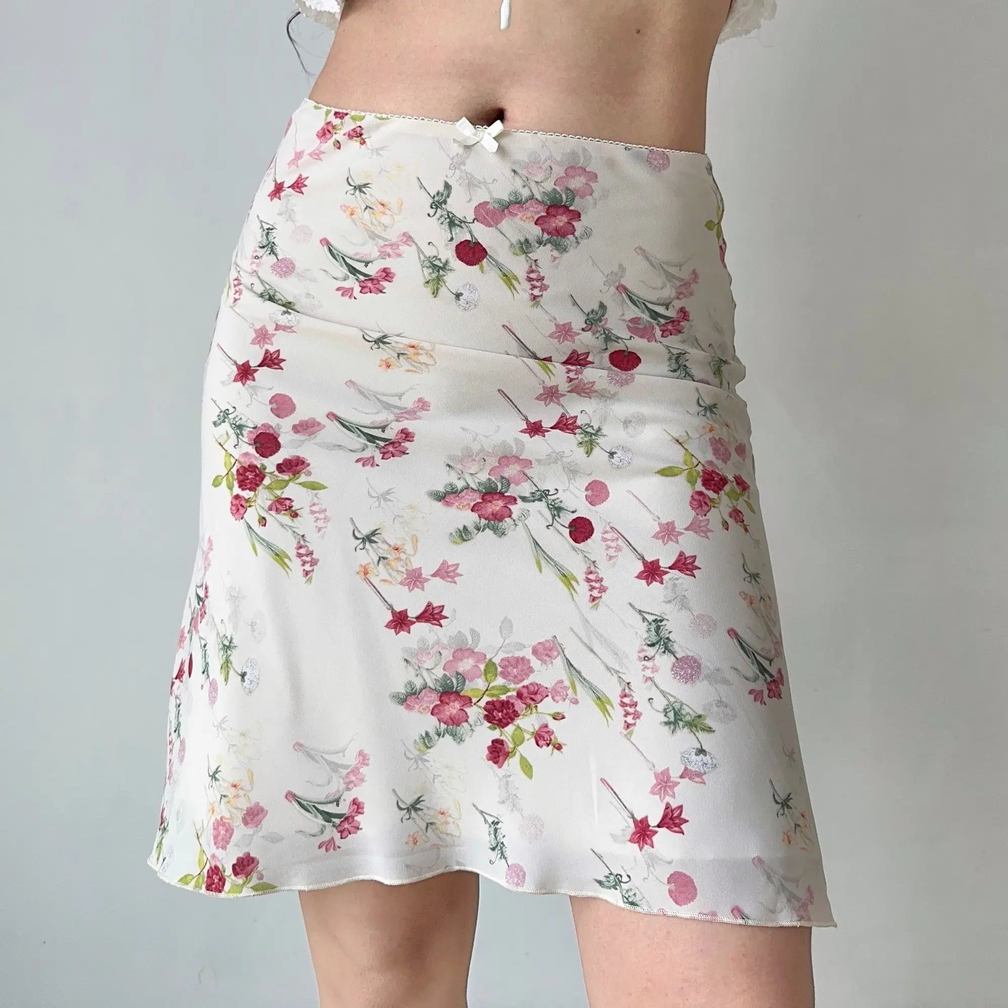 Floral Retro Mesh Mini Skirt With Fish Tail