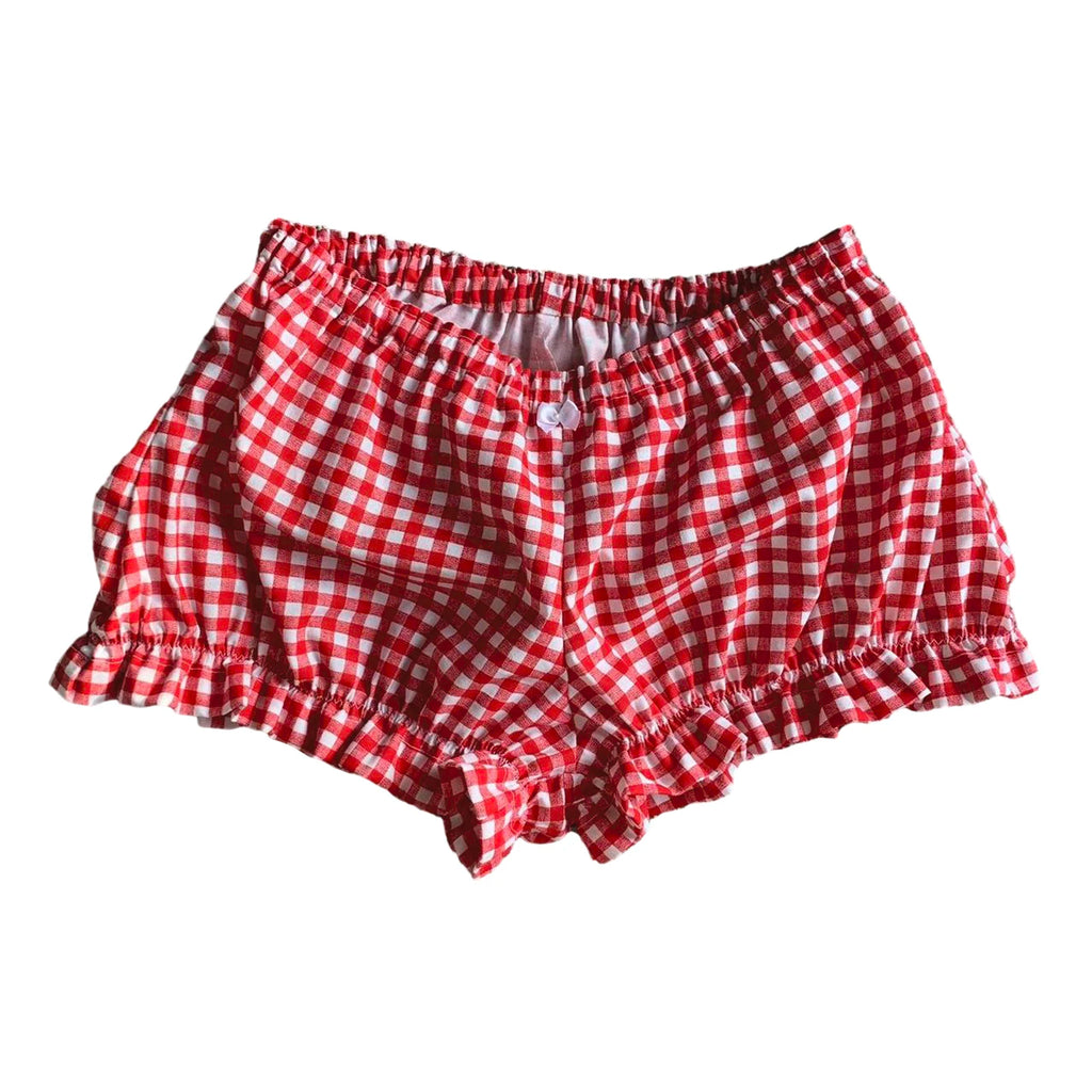 Cozy Kawaii Plaid Pajama Shorts With Elastic Waist Ruffle Trim