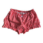 Cozy Kawaii Plaid Pajama Shorts With Elastic Waist Ruffle Trim