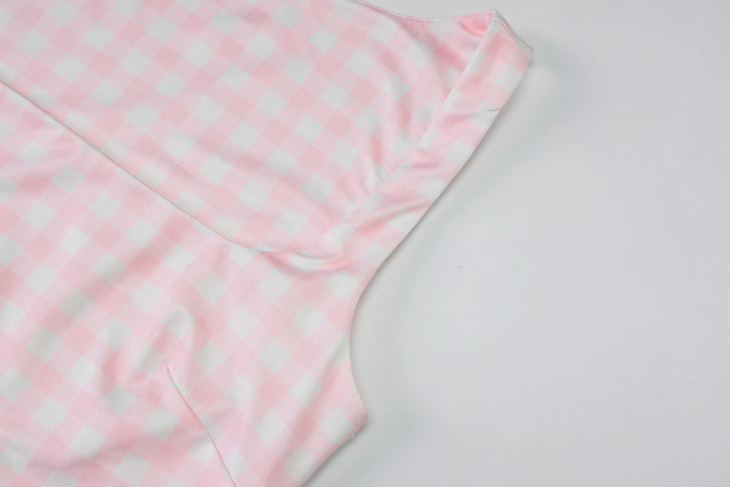 Square Collar Plaid Tank Top Sleeveless