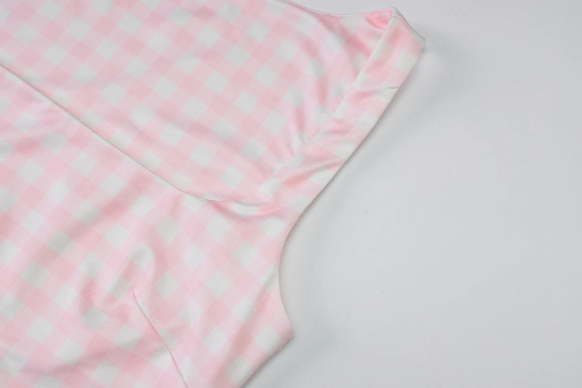Square Collar Plaid Tank Top Sleeveless