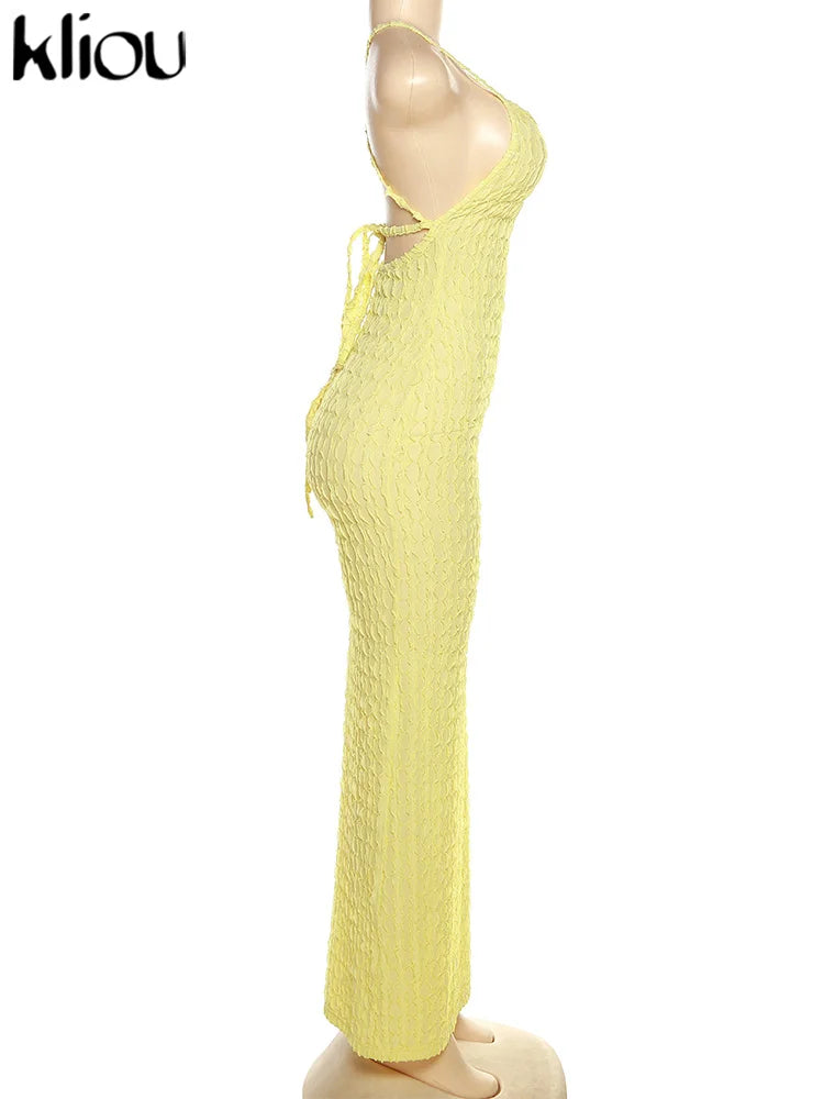 Ruched Spaghetti Strap Maxi Dress Backless Bandage For Women