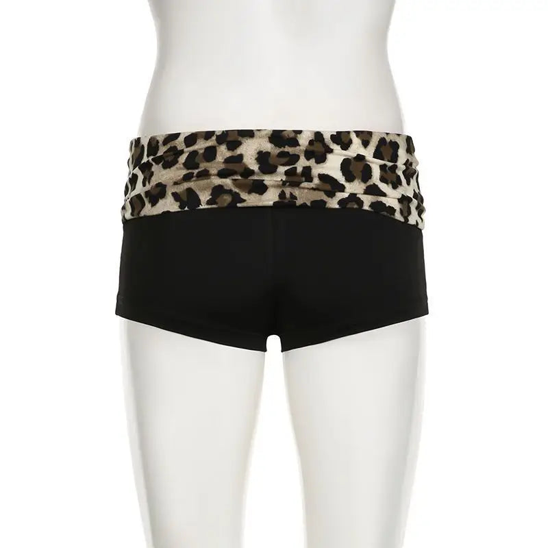 Leopard Patchwork Shorts With Low Waist