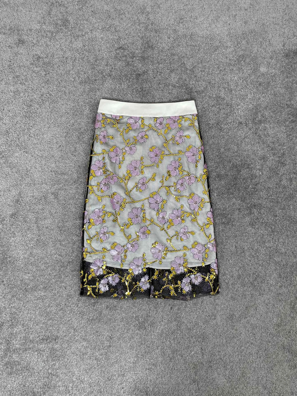Retro Elegant High-Waisted Sequin Skirt With Heavy Bead Embroidery