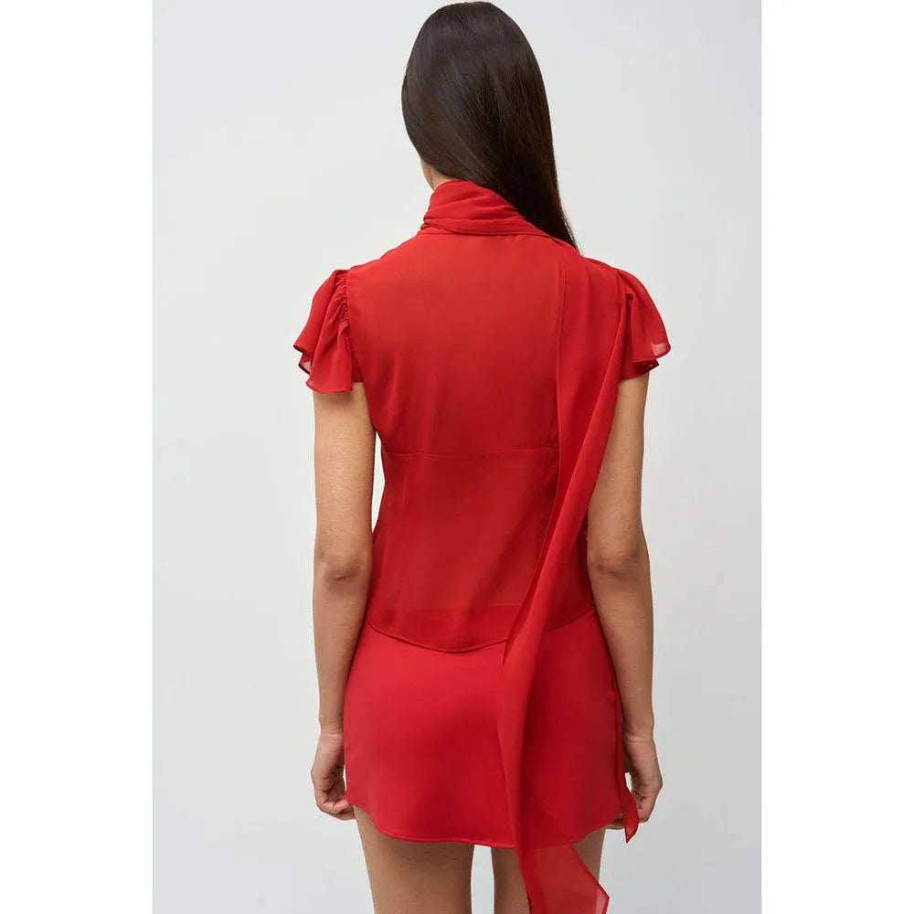 Sexy Red High Neck Short Sleeves Hollow Out Gown