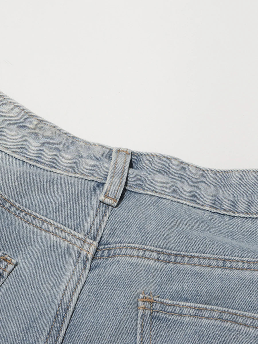 Floral Design Sense Casual Denim Trousers For Women High Waist Spliced Button  Loose Wide Leg Pants