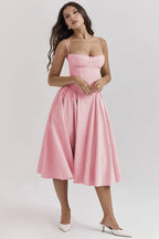Backless Suspender Midi Dress Sleeveless A Line Style For Evening Wear