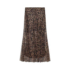 Vintage Leopard Print Mesh Long Skirt With Empire Waist Flowy Tulle