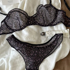 French Ultra Thin Lace Floral Lingerie Set With Plunge Mesh Bra And Matching Thong
