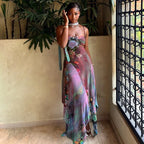 Floral Halter Maxi Set With Backless Design