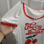 Cherry Print Lace Trim Crop Top