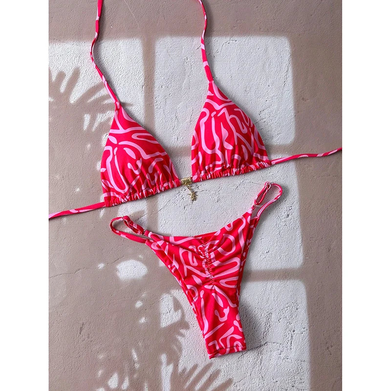 Flirty Leopard Print Push Up Bikini Set