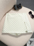 Mini Dots Pattern High Waist Skirt With Double Slits