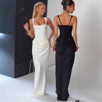 Ladies Lace Up Maxi Dress Slim Fit
