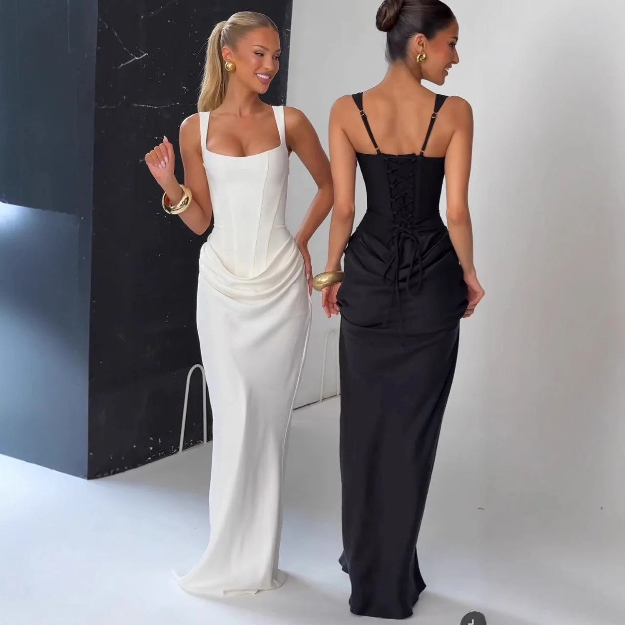 Ladies Lace Up Maxi Dress Slim Fit