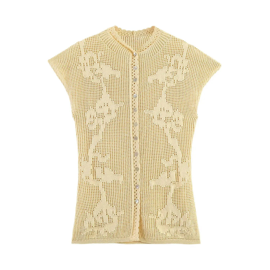 Women Knitted Fashion Short Sleeved Cardigan Top Single Breasted