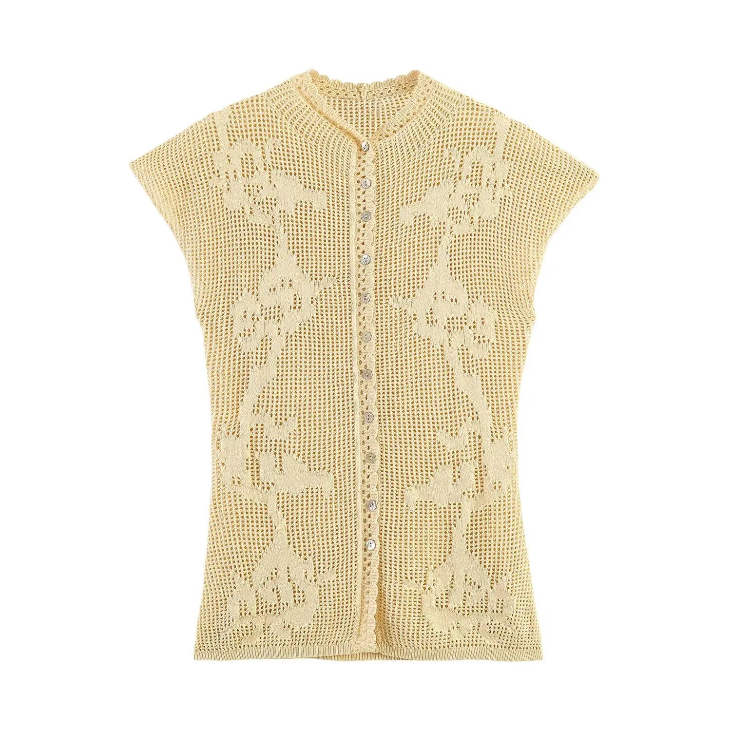 Women Knitted Fashion Short Sleeved Cardigan Top Single Breasted