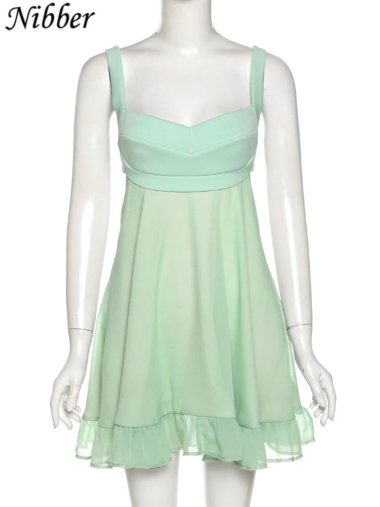 Cutout Backless Slim Sling Dress With Ruffle