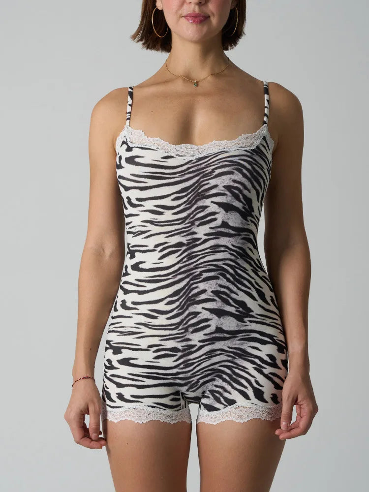Animal Print Lace Suspender Jumpsuits For Women