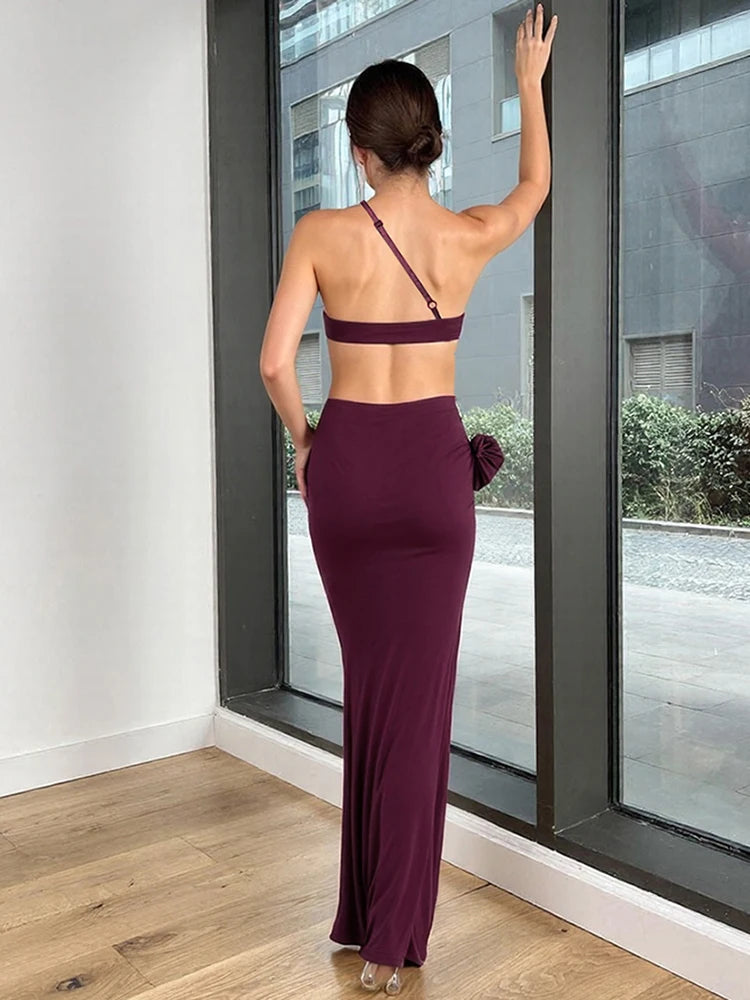 Pearl Chain Halter Backless Bodycon Dress With Patchwork Flowers