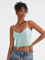 Fairycore Lace Camisole With Spaghetti Straps And Patchwork Detail Top