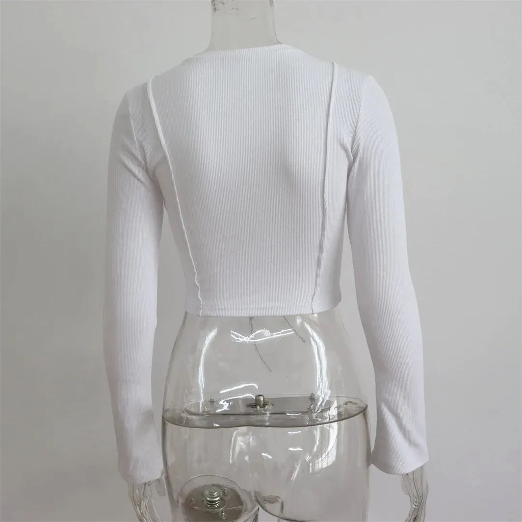 Cross Tie Strap Hollow Out Midriff Top With Long Sleeves