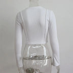 Cross Tie Strap Hollow Out Midriff Top With Long Sleeves