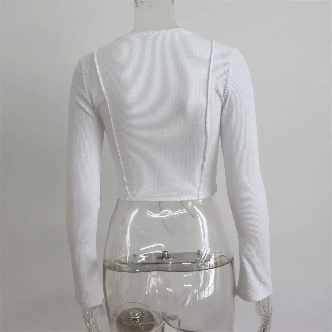 Cross Tie Strap Hollow Out Midriff Top With Long Sleeves