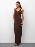 Sleeveless Knitted Dress With Wide Shoulder Straps Inner Long Skirt