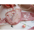 Lace Set With Embroidered Details Two-piece Sheer Push Up Bra And Matching Briefs