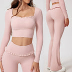 Women Shirts Long Sleeve for Yoga Crop Top Square Neck Workout Clothing with Chest Pads Fitness